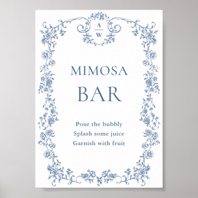 Blue Blumen Verziert Viktorianisch Grace Mimosa Ba Poster (Vorne)