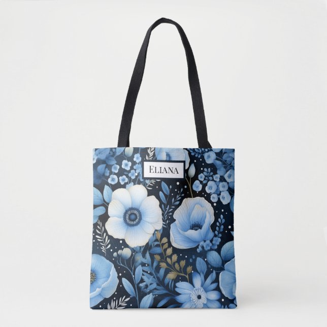 Blue Blumen Wasserfarbe mit Ihrem Namen | (Vorderseite)