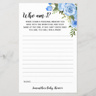 Blue Blumen Wer bin ich Baby Showgame Card Flyer