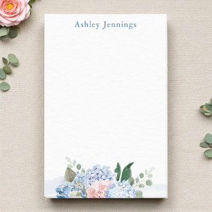 Blue & Blush Floral Personalisiert Post-it Klebezettel