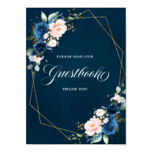 Blue Blush Geometric Gästebuchposter