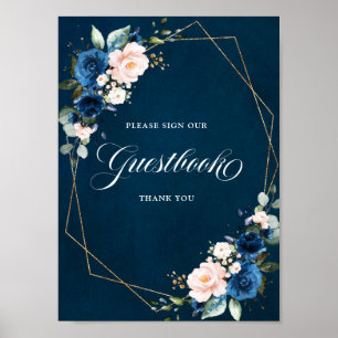 Blue Blush Geometric Gästebuchposter Poster