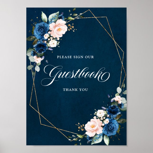 Blue Blush Geometric Gästebuchposter Poster (Vorne)