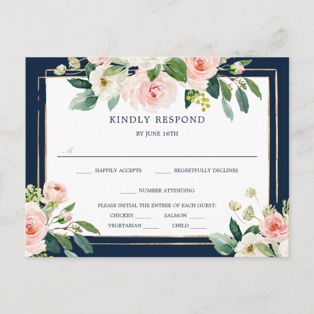 Blue Blush Hochzeitssonne RSVP Postcard Postkarte (Vorderseite)