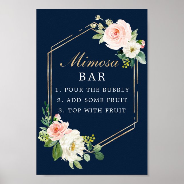 Blue Blush Mimosa Bar Sign Poster (Vorne)