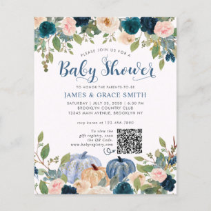Blue Blush Pink Floral Pumpkin Baby Dusche