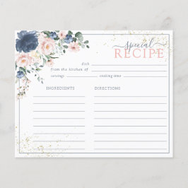 Blue Blush Pink Gold Floral Rezept Card