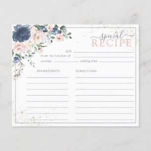 Blue Blush Pink Gold Floral Rezept Card