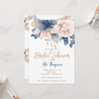 Blue, Blush & Rose Gold Bridal Dusche Einladung