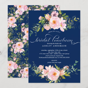 Blue Blush Rose & Peonies Bridal Luncheon Einladung