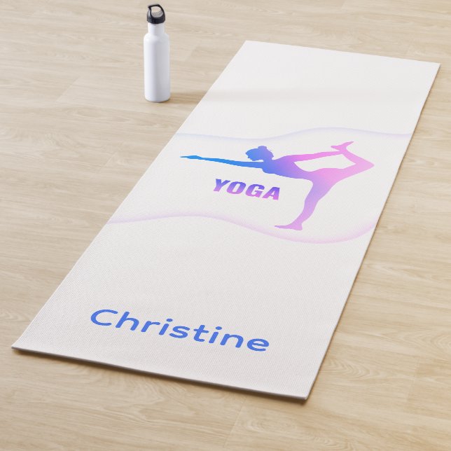 Blue-Blush-White Yoga Pose und Individuelle Name Yogamatte (Beispiel)