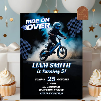 Blue BMX Racing Bicycle Birthday Boy Einladung