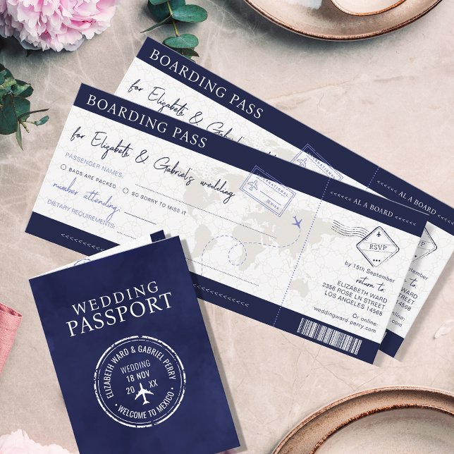 Blue Boarding Pass Hochzeit in Urlaubsort Einladung (Von Creator hochgeladen)