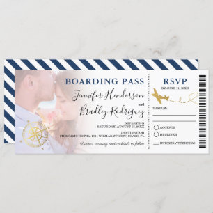 Blue Boarding Pass HOCHZEIT IN URLAUBSORT FOTO Einladung