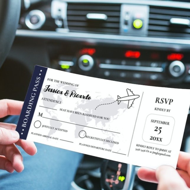 Blue Boarding Pass Hochzeit RSVP Gehäuse Karte (Von Creator hochgeladen)