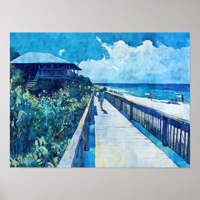Blue Boardwalk Spaziergang Strandbad Poster (Vorne)