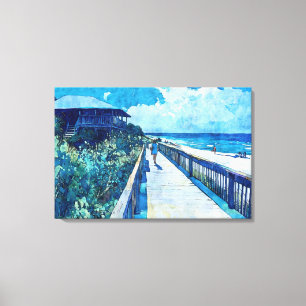 Blue Boardwalk Strandbad Leinwand
