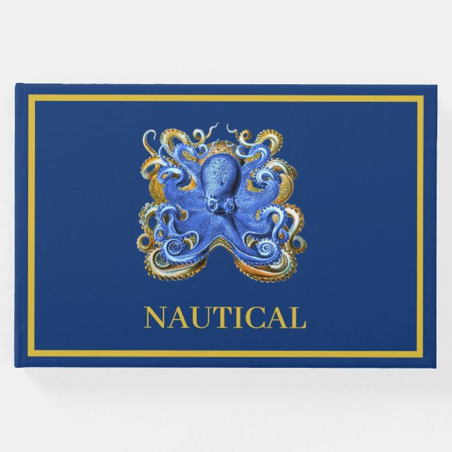 Blue Boat Beach House Octopus Custom Gästebuch (Vorderseite)