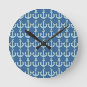 blue boat nautical anchor pattern runde wanduhr