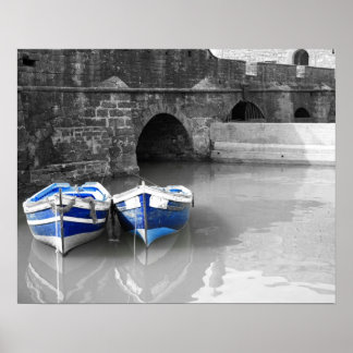 Blue Boats B & W Hafen Poster
