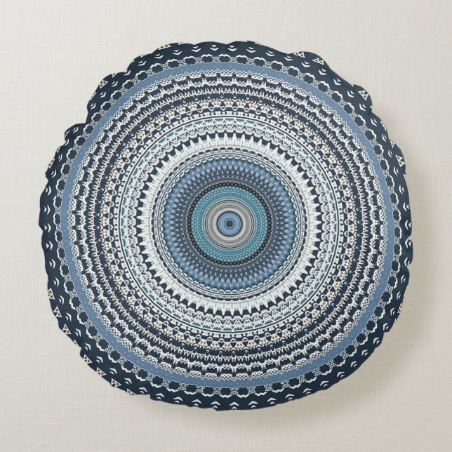 Blue Bohemisch Boho Mandala   Rundes Kissen (Vorderseite)