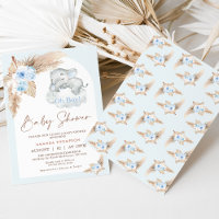 Blue Boho Arch Schlafen Elephant Baby Dusche