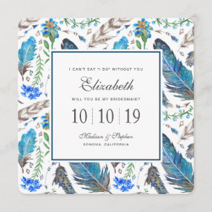 Blue Boho Aztec Watercolor - Bridesmaid Einladung