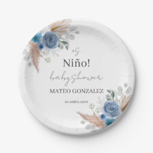 Blue Boho Baby Dusche Papier Teller