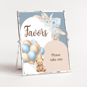 Blue Boho Bear Balloon Baby Duschfavoriten Poster