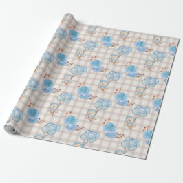 Blue Boho Bear Balloons Gingham Floral Geschenkpapier