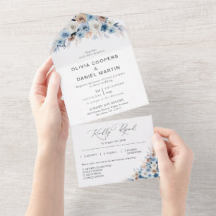 Blue Boho Blumenhochzeit in einer Einladung