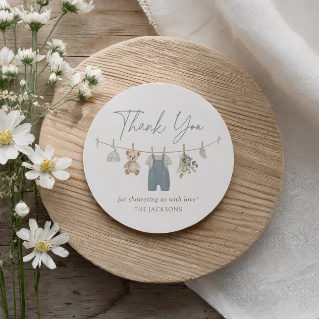 Blue Boho Boy Baby Clothes Baby Shower Runder Aufkleber (Von Creator hochgeladen)