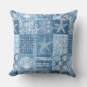 Blue Boho Coastal Throw Kissen