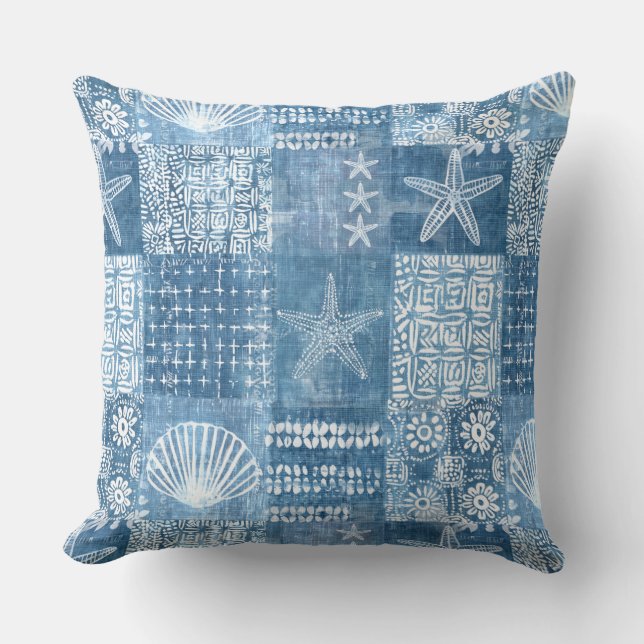 Blue Boho Coastal Throw Kissen (Vorderseite)