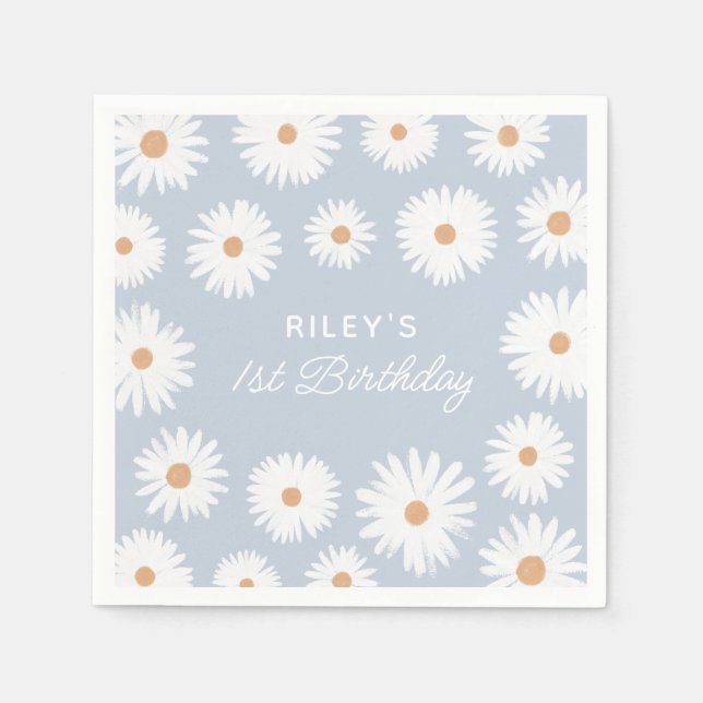 Blue Boho Daisy Birthday Party Serviette (Vorderseite)