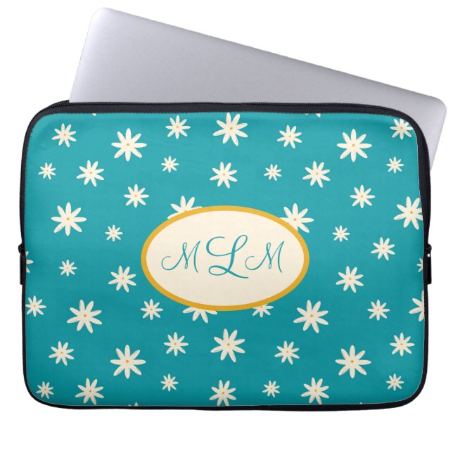 Blue Boho Daisy Monogramed Custom Laptopschutzhülle (Vorderseite)