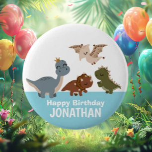 Blue Boho Dinosaur Button