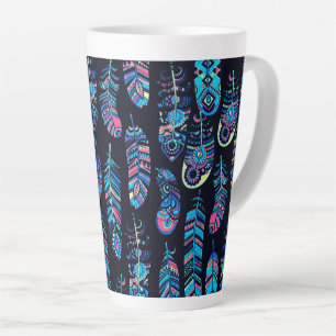 Blue Boho Feathers Pattern Milchtasse