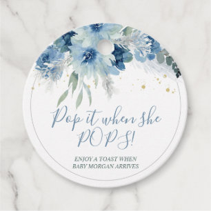 Blue Boho Floral Baby Dusche Pop Es Gefallen Tags Geschenkanhänger