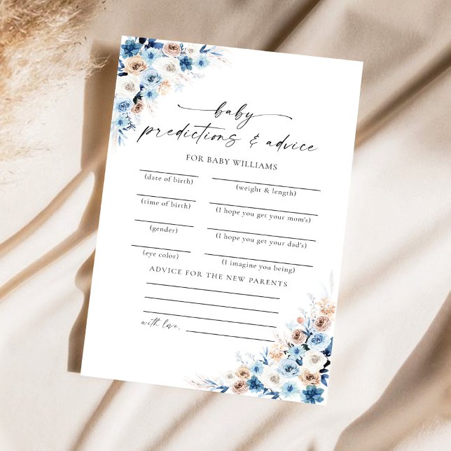 Blue Boho Floral Baby Predictions Card (Von Creator hochgeladen)
