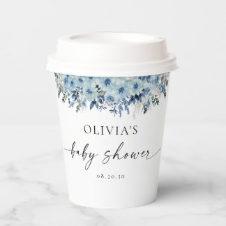 Blue Boho Floral Baby Shooting Paper Cup Pappbecher