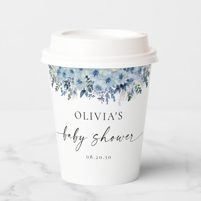 Blue Boho Floral Baby Shooting Paper Cup Pappbecher (Vorderseite)