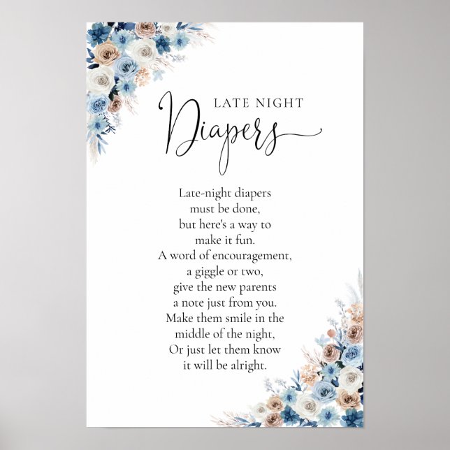Blue Boho Floral Baby Showposter Poster (Vorne)
