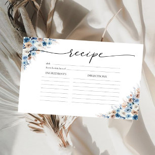 Blue Boho Floral Brautparty Große Rezept Karte
