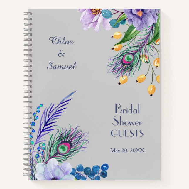 Blue Boho Floral Brautparty Guest Book Notizbuch (Vorderseite)