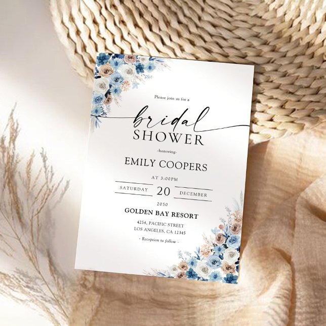 Blue Boho Floral Bridal Dusche Einladung (Von Creator hochgeladen)