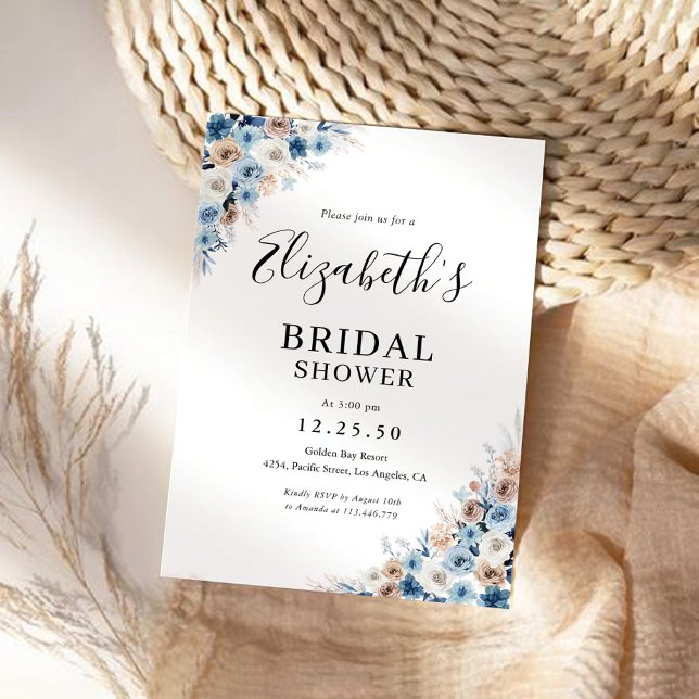 Blue Boho Floral Bridal Dusche Einladung (Von Creator hochgeladen)