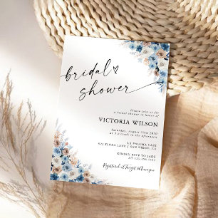 Blue Boho Floral Bridal Dusche Einladung