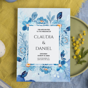 Blue Boho Floral Elegante & Chic Wedding Einladung