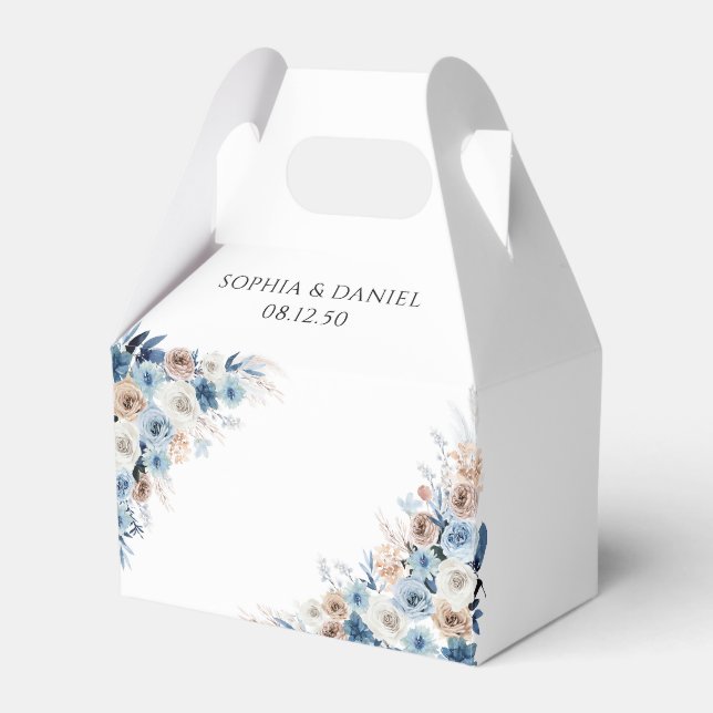 Blue Boho Floral Gastgeschenk Hochzeit Box Geschenkschachtel (Vorderseite)